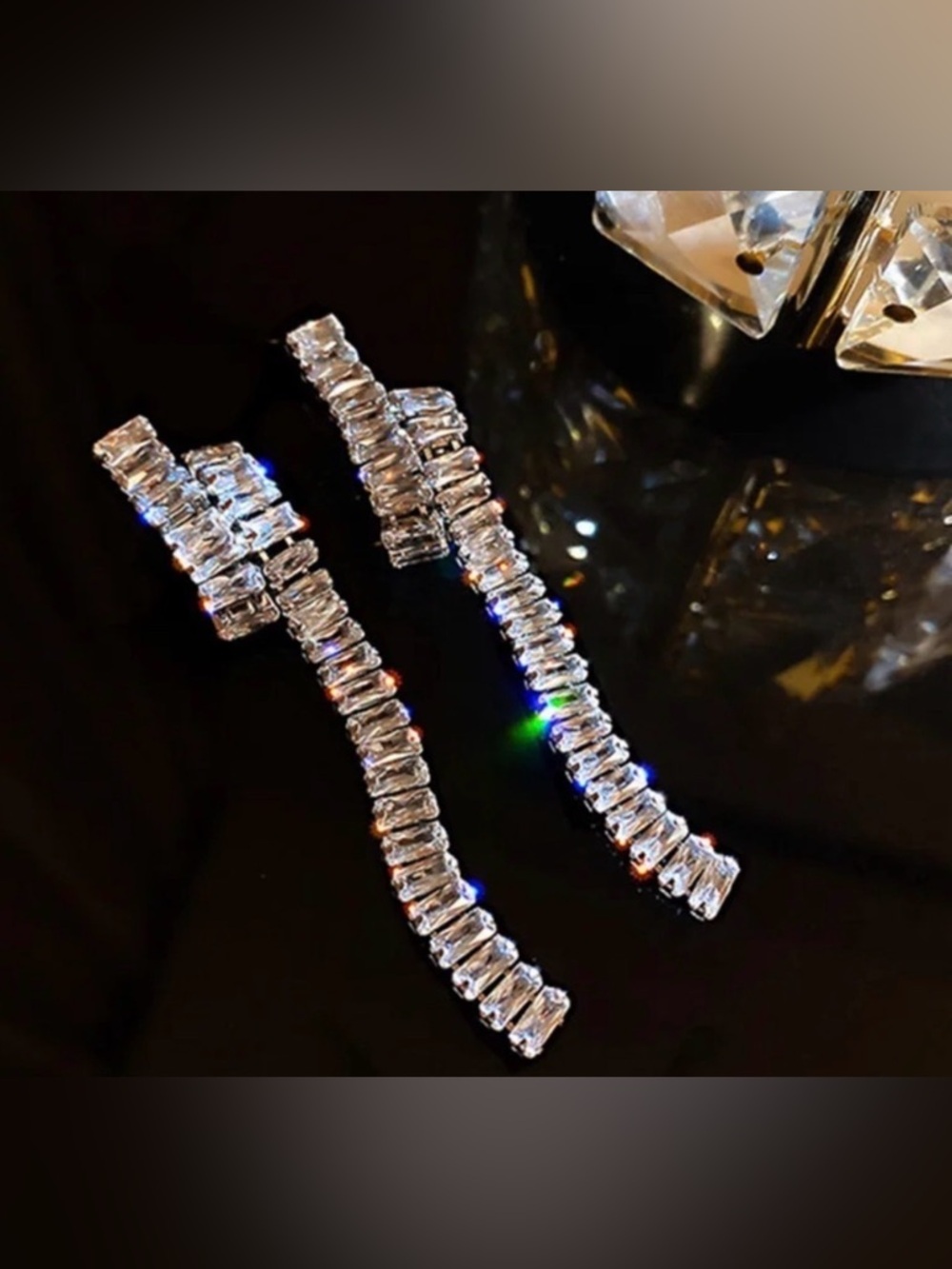Stunning Baguette Crystal Drop Earrings brilliant baguette-cut crystals Silver